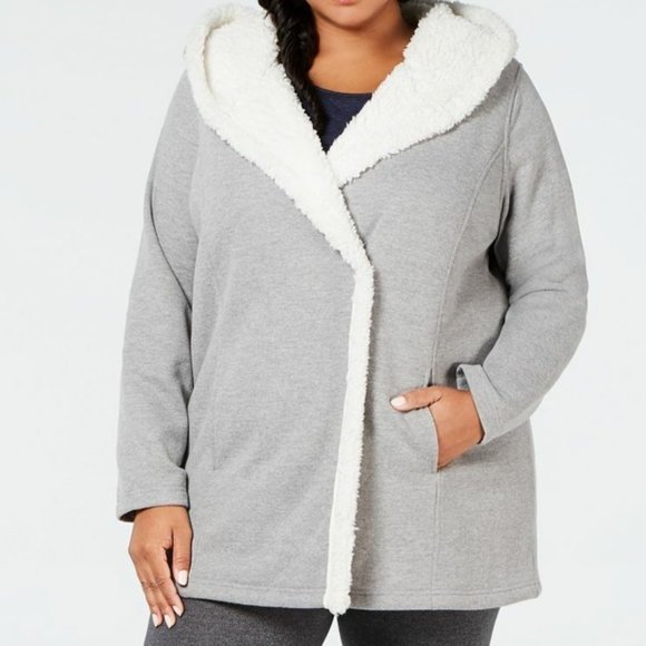 Ideology Women's Plus Size 2X Fleece Lined Hooded Jacket Stormy Heather Gray NWT - Picture 1 of 6